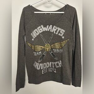 Hand Painted LUX BLK Harry Potter Quidditch Glitter gold heather long sleeve M